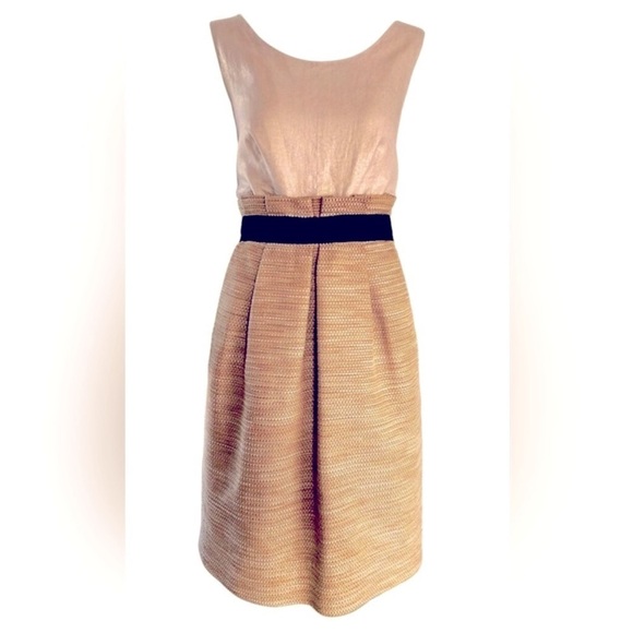 Vintage D&G Dolce & Gabbana Gold Metallic Tweed Sheath Dress Sleeveless Size 38 - Picture 3 of 14